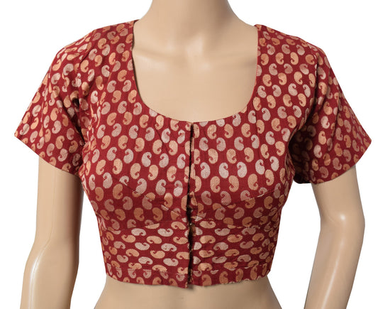 Sushila Vintage Readymade Stitched Sari Blouse Pure Cotton Paisley Woven Top 40"