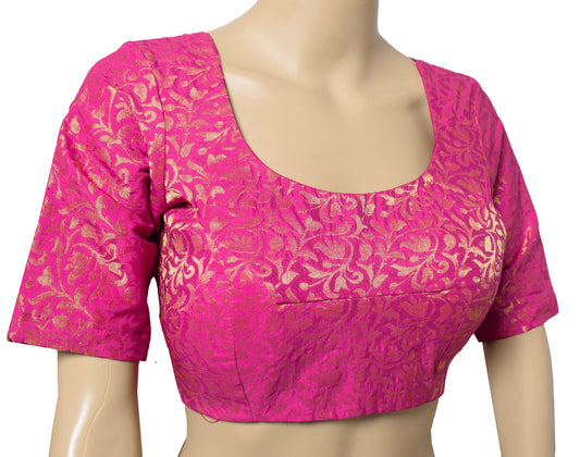 Sushila Vintage Readymade Magenta Sari Blouse Zari Woven Floral Padded Choli 34"