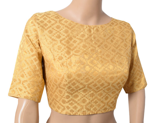 Sushila Vintage Beige Sari Blouse Zari Woven Stitched BRANDED Art Silk Choli 34"