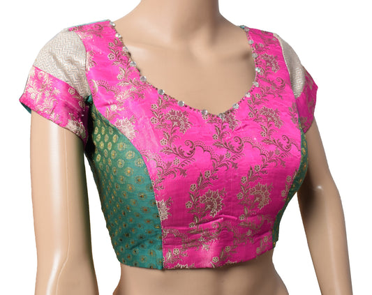 Sushila Vintage Multi-Color Stitched Sari Blouse Satin Silk Designer Choli 38"