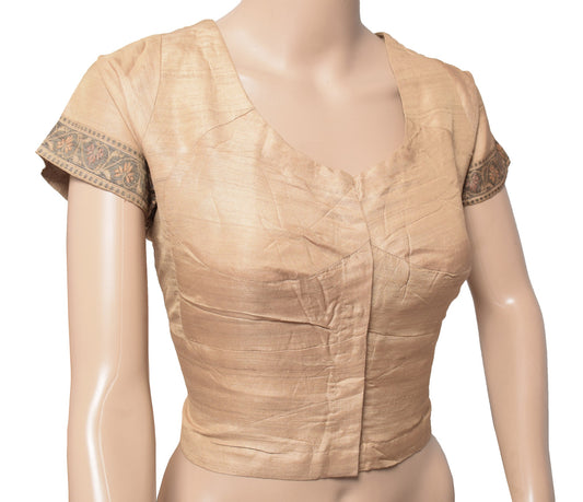 Sushila Vintage Readymade Brown Sari Blouse Pure Khadi Silk Woven Choli Top 40"