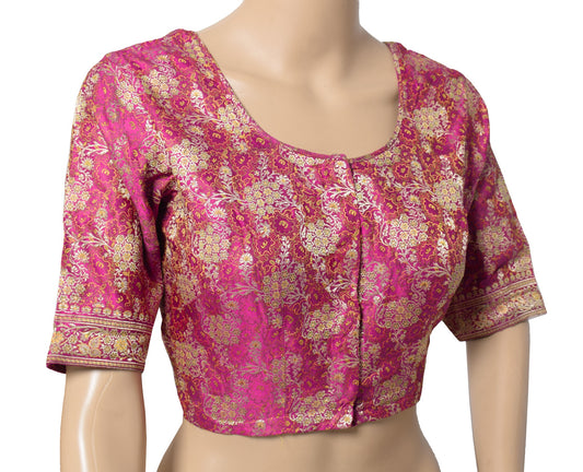 Sushila Vintage Banarasi Sari Blouse Zari Brocade Pure Satin Magenta Top 38"