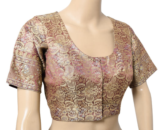 Sushila Vintage Banarasi Sari Blouse Zari Brocade Art Silk Woven Floral Choli36"