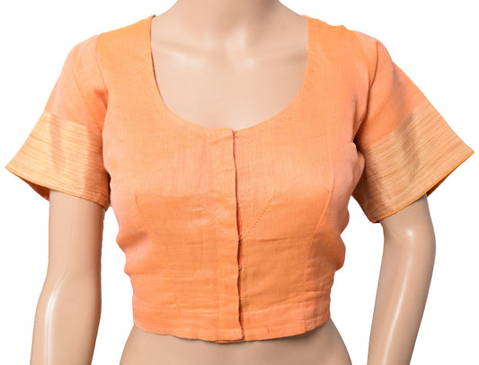 Sushila Vintage Readymade Peach Sari Blouse Cotton Silk Kota Doria Woven Top 42"