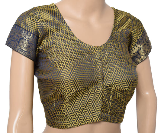 Sushila Vintage Art Silk Stitched Sari Blouse Blue Woven Designer Choli 34"