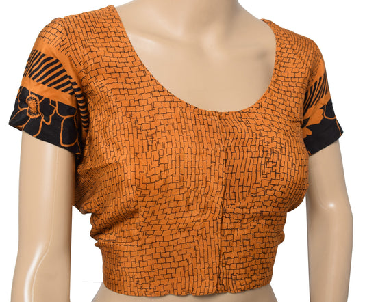 Sushila Vintage Readymade Stitched Sari Blouse Crepe Printed Rust TopCholi 44"