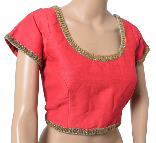 Sushila Vintage Readymade Pink Sari Blouse Silk Glass Beads Embellish Top 36"
