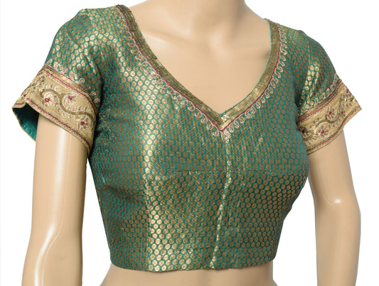 Sushila Vintage Banarasi Brocade Sari Blouse Green Pure Silk Designer Choli 34"
