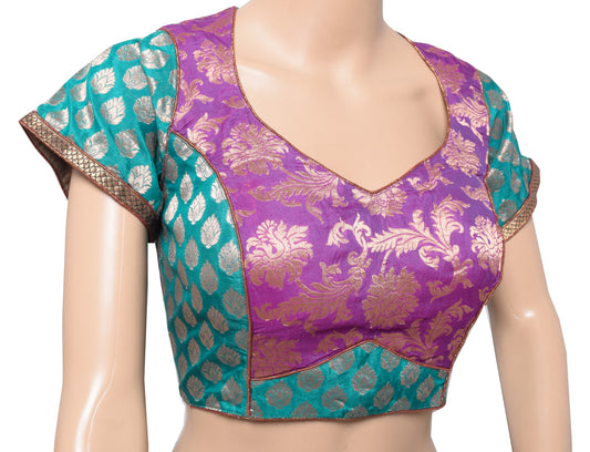 Sushila Vintage Purple Brocade Sari Blouse Art Silk Floral Designer Choli 36"