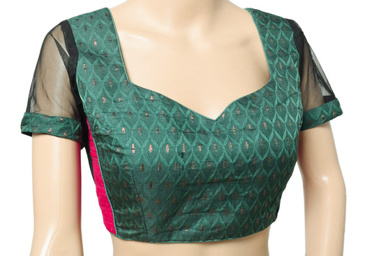 Sushila Vintage Readymade Green Sari Blouse Silk Woven Designer Padded Choli 38"
