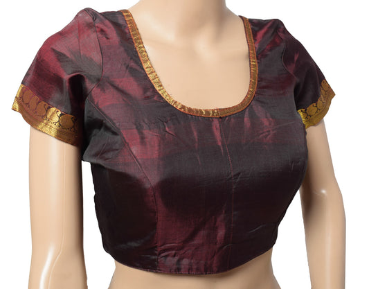 Sushila Vintage Readymade Dual Tone Sari Blouse Pure Silk Woven Designer Top 36"