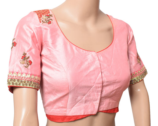 Sushila Vintage Designer Pink Sari Blouse Zardozi Work Pure Silk Choli Top 38"