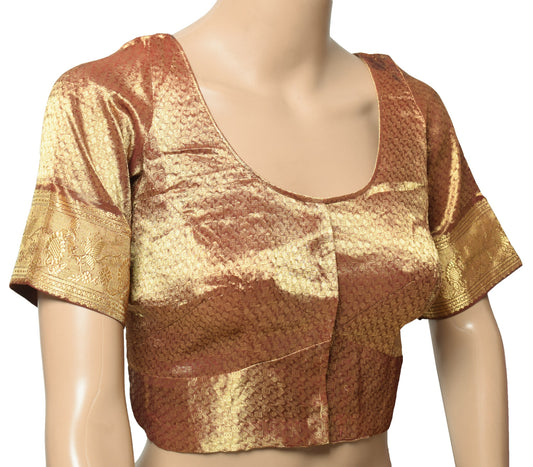 Sushila Vintage Banarasi Brocade Sari Blouse Pure Silk Brown Designer Choli 34"
