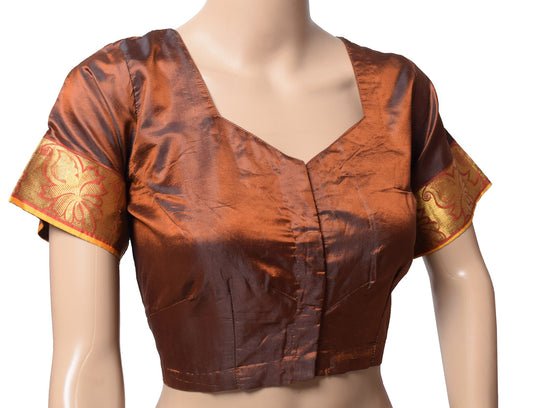 Sushila Vintage Readymade Brown Sari Blouse Art Silk Woven Designer 38" Choli