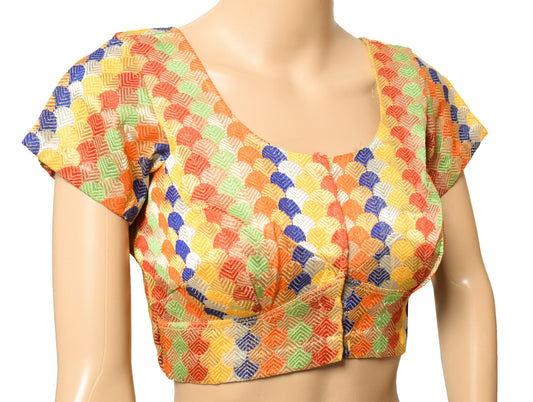 Sushila Vintage Multi-Color Sari Blouse Art Silk Zari Brocade Readymade Top 34"