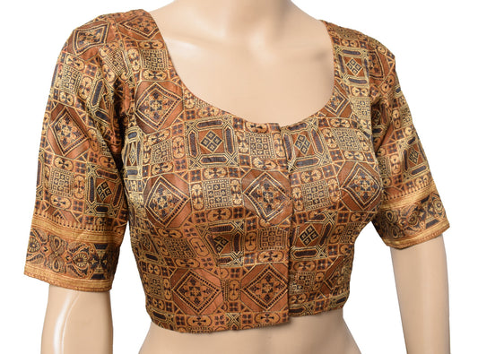 Sushila Vintage Banarasi Sari Blouse Brown Woven Readymade Satin Silk Choli 32"
