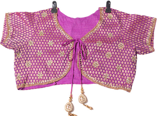 Sushila Vintage Purple Sari Koti Jacket Banarasi Brocade Designer Silk Choli 40"