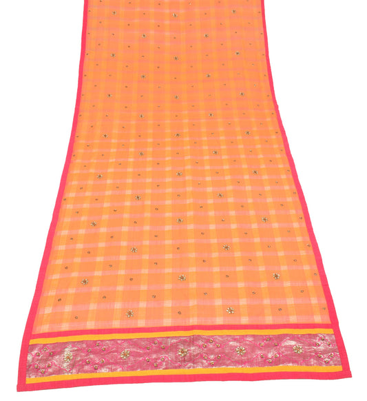 Sushila Vintage Orange Pure Cotton Dupatta Woven with Patch Work Long Stole Wrap