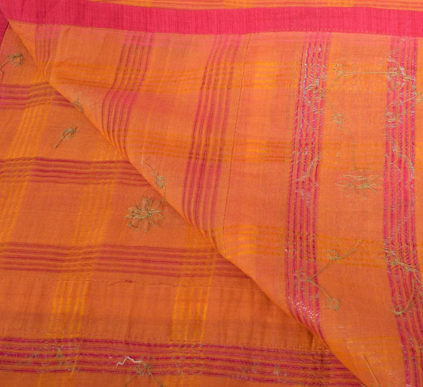 Sushila Vintage Orange Pure Cotton Dupatta Woven with Patch Work Long Stole Wrap