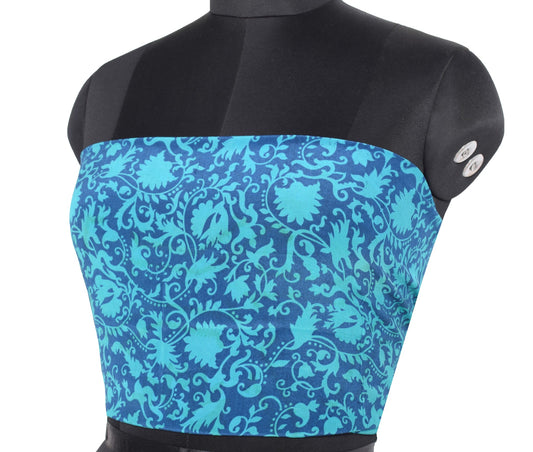 Sushila Vintage Pure Crepe Blouse Piece for Women Remnant Teal Blue Choli Fabric