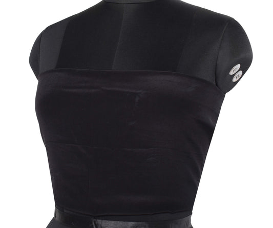 Sushila Vintage Pure Crepe Blouse Piece for Women Remnant Black Choli Top Fabric