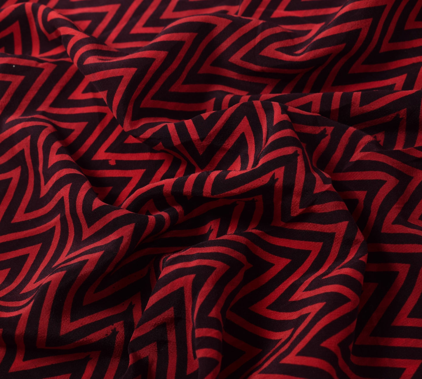 Sushila Vintage Pure Crepe Blouse Piece Material for Women Remnant Red Black