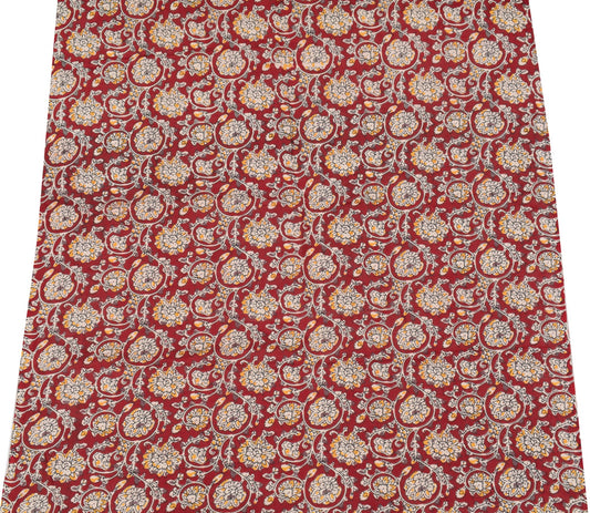 Sushila Vintage Pure Cotton Red Remnant Piece for Women Kalamkari Printed Fabric