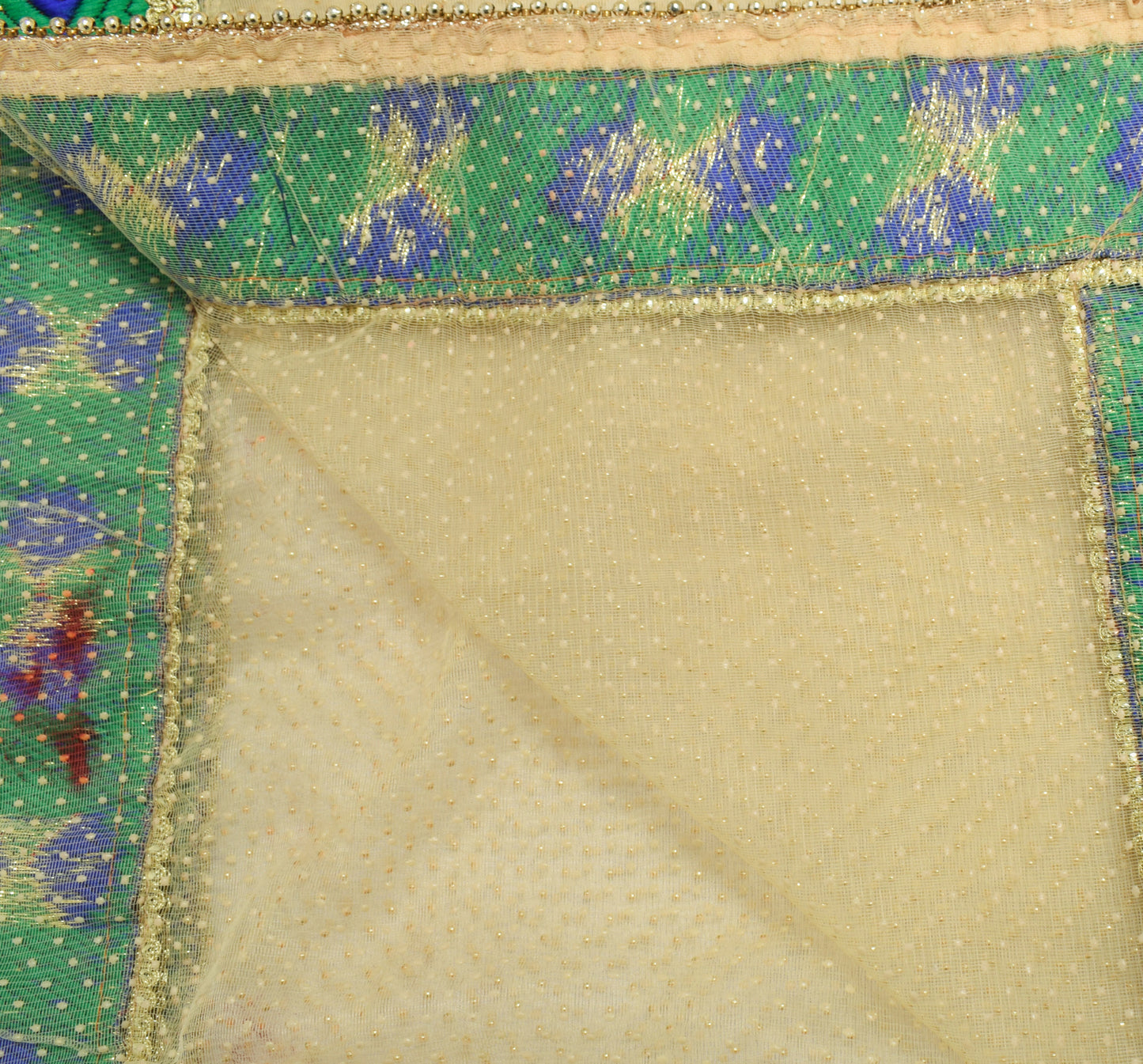 Sushila Vintage Cream Dupatta Net Mesh With Floral Border Long Stole Scarves