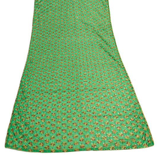 Sushila Vintage Green Dupatta Blend Chiffon Silk Phulkari Embroidery Long Stole