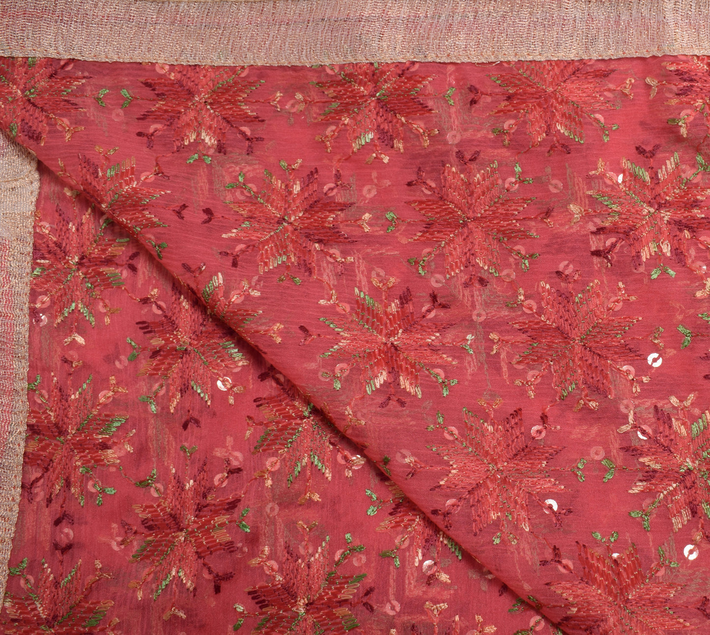 Sushila Vintage Pink Dupatta Blend Chiffon Silk Phulkari Embroidered Long Stole