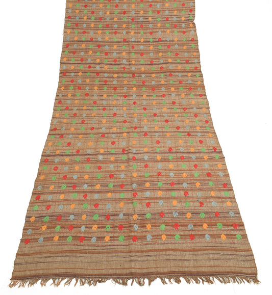 Sushila Vintage Brown Dupatta 100% Pure Khadi Hand Embroidererd Long Stole Wrap