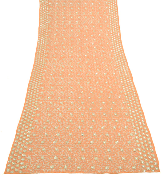 Sushila Vintage Orange Dupatta Art Georgette Silk Hand Beaded Floral Long Stole