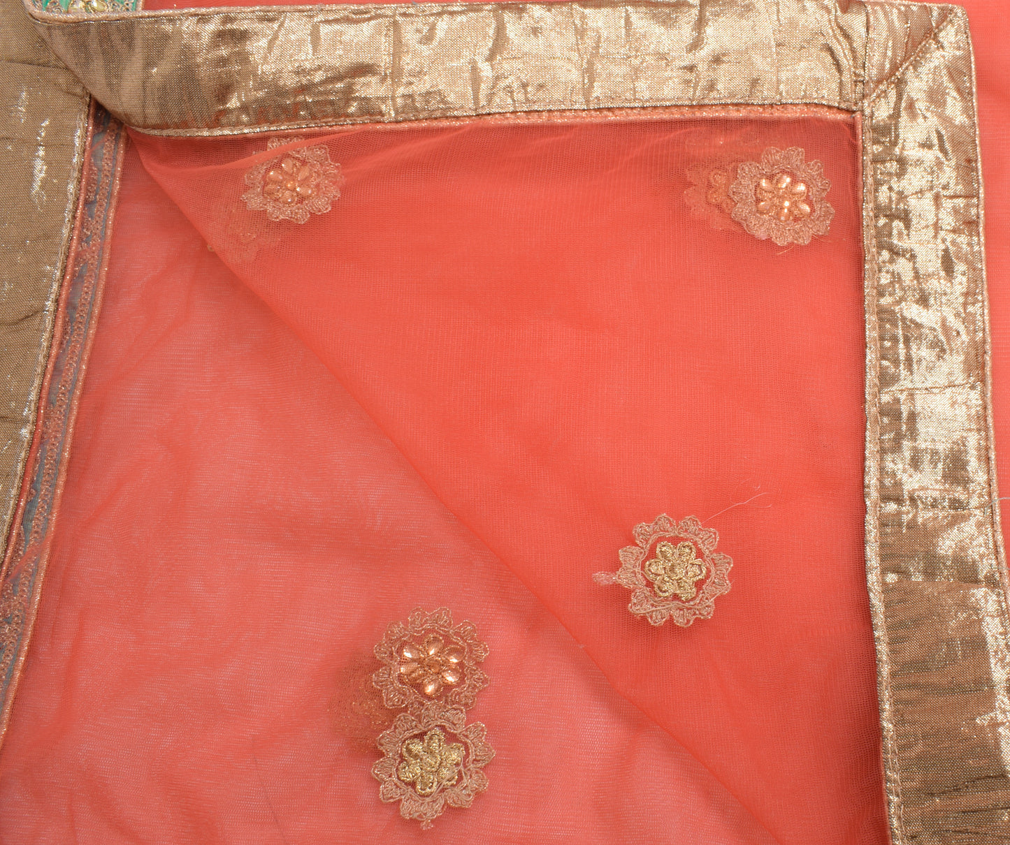 Sushila Vintage Dark Peach Dupatta Net Mesh Zari Embroidered Floral Long Stole