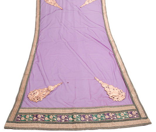 Sushila Vintage Purple Dupatta Net Mesh Applique Work Floral Long Stole Scarves