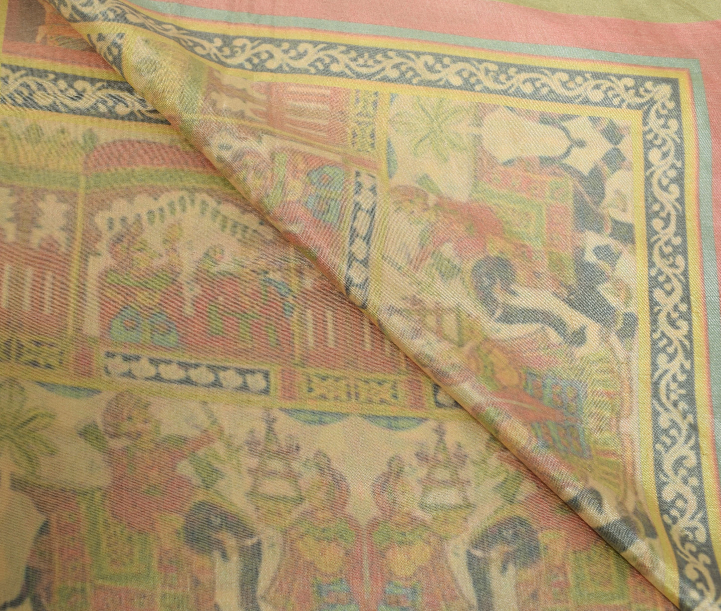 Sushila Vintage Indian Dupatta Blend Silk Digital Printed Humans Long Stole Wrap
