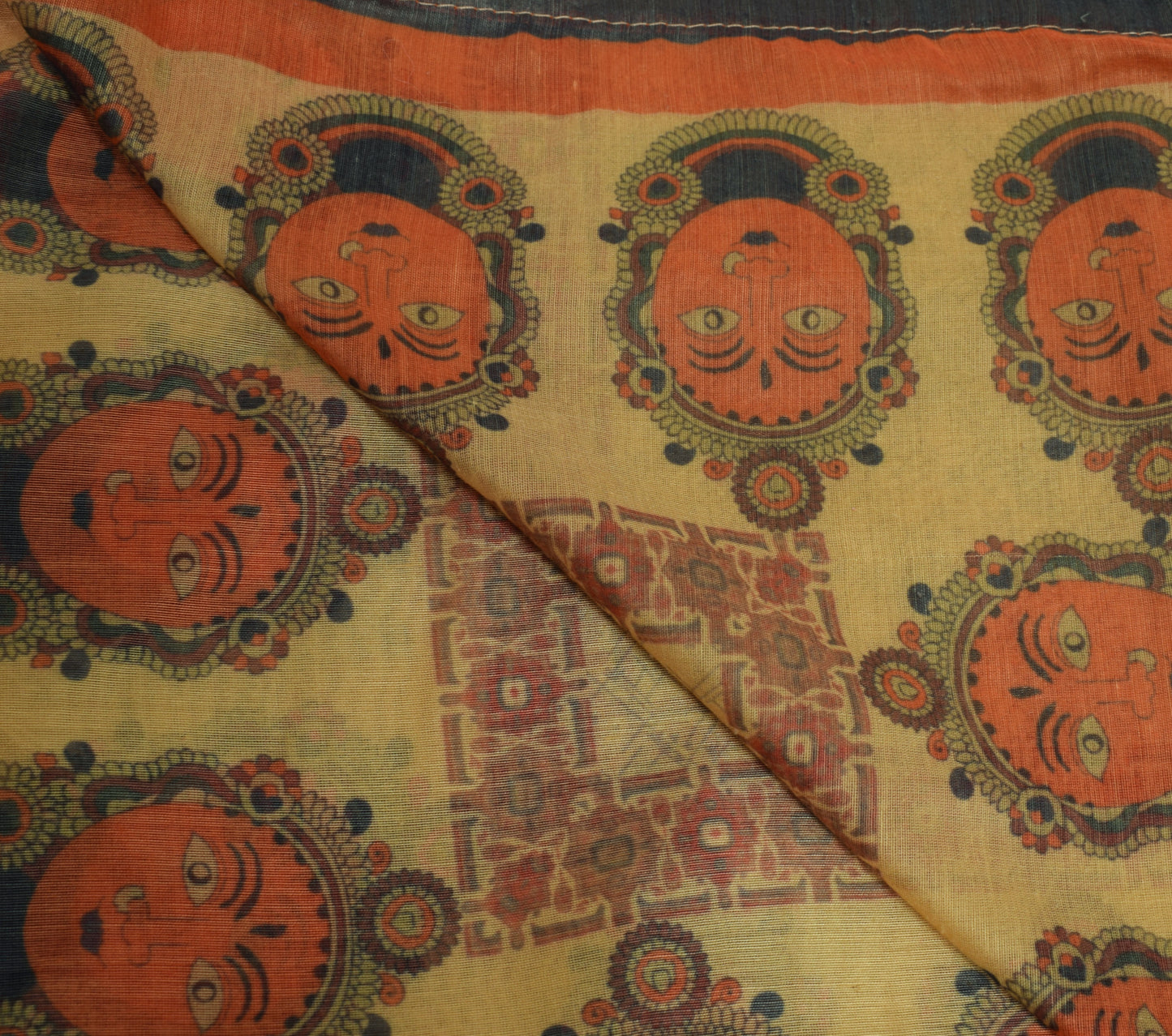 Sushila Vintage Light Brown Dupatta 100% Pure Silk Humans Printed Long Stole