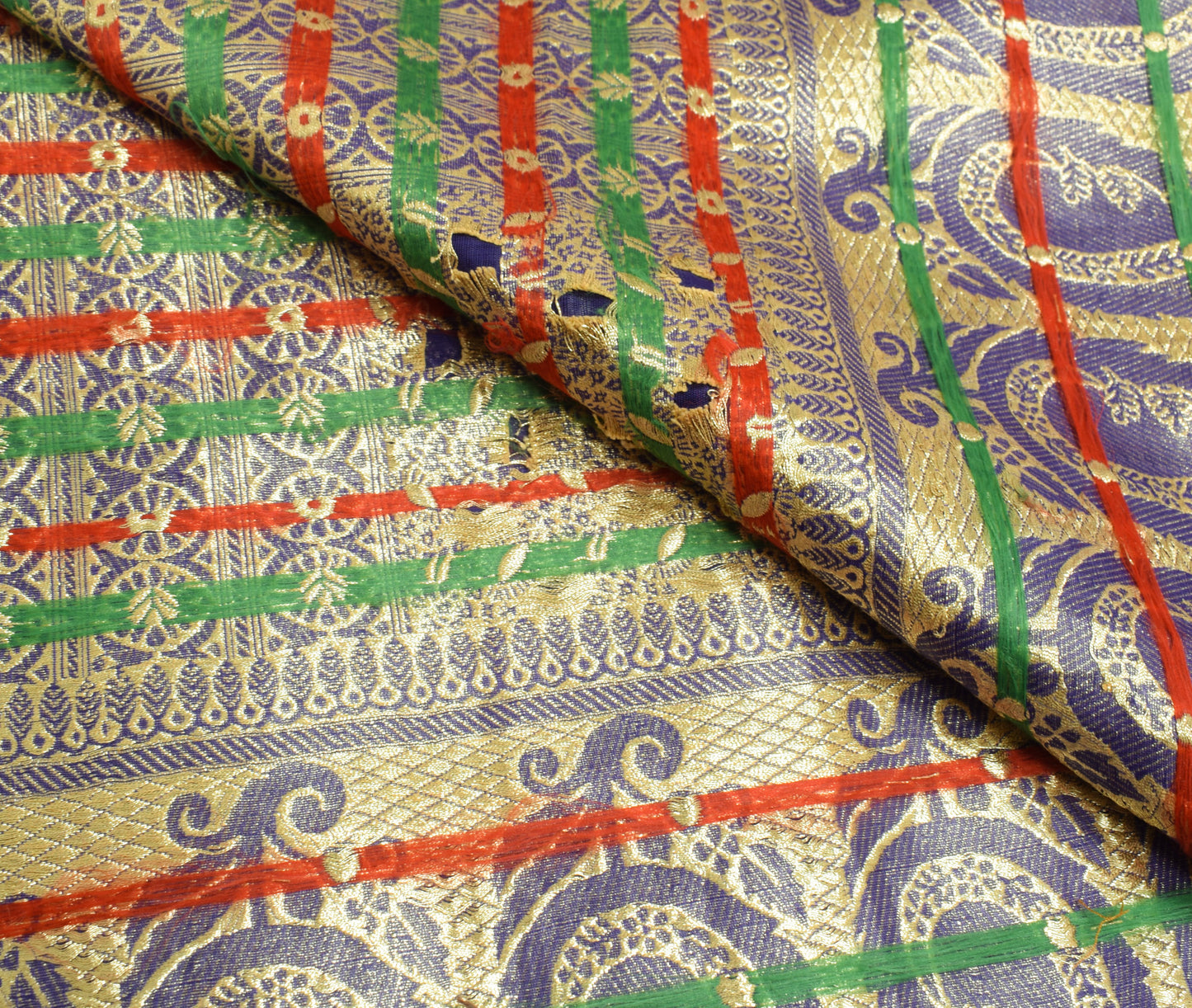 Sushila Vintage Blue Indian DupattaArt Silk Zari Brocade Floral Long Stole Wrap