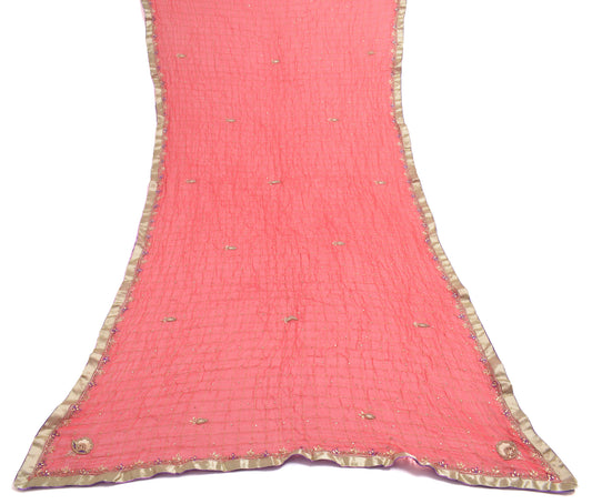 Sushila Vintage Dark Peach Dupatta Chiffon Silk Hand Beaded Floral Long Stole