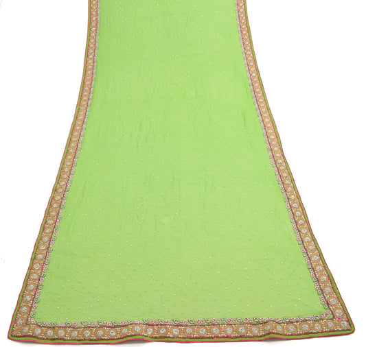 Sushila Vintage Parrot Green Dupatta 100% Pure Georgette Silk Floral Long Stole