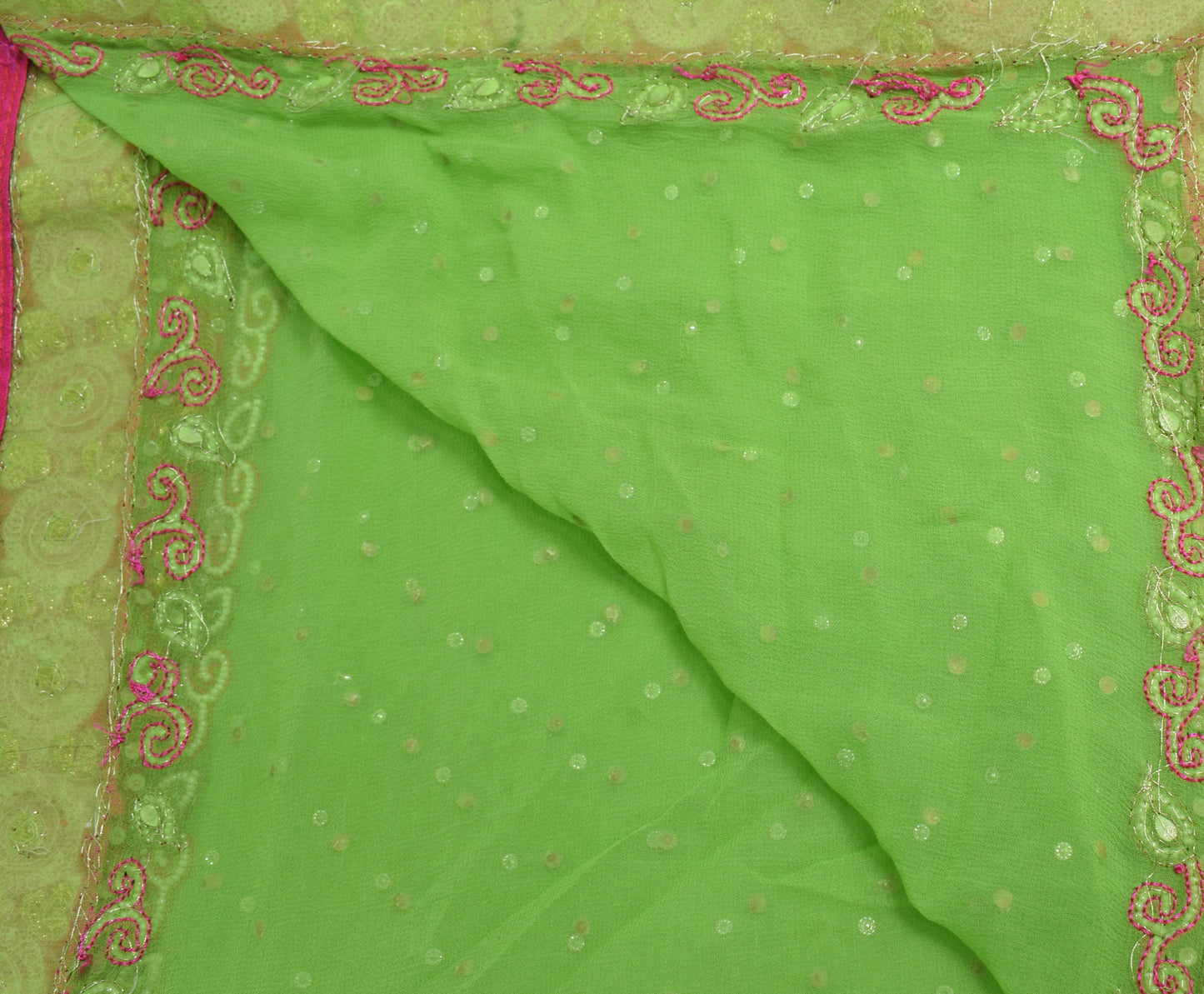 Sushila Vintage Parrot Green Dupatta 100% Pure Georgette Silk Floral Long Stole