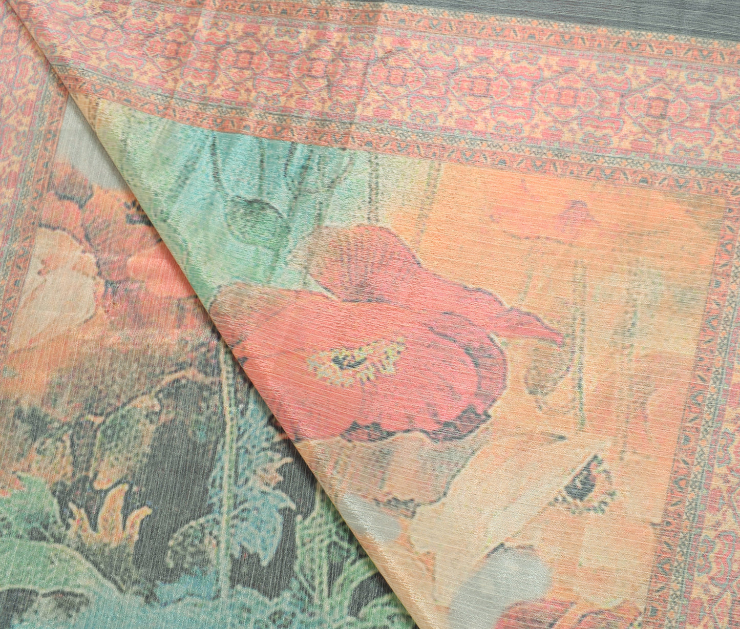 Sushila Vintage Gray Dupatta Blend Silk Digital Printed Peacock Long Stole Wrap