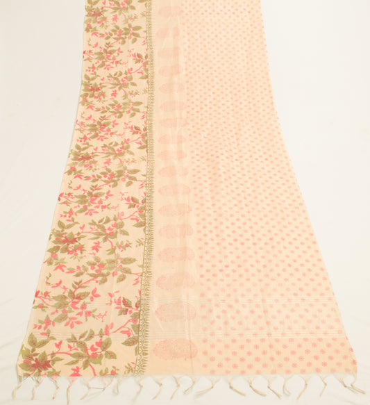 Sushila Vintage Beige Indian Dupatta Art Silk Woven Floral Long Stole Scarves
