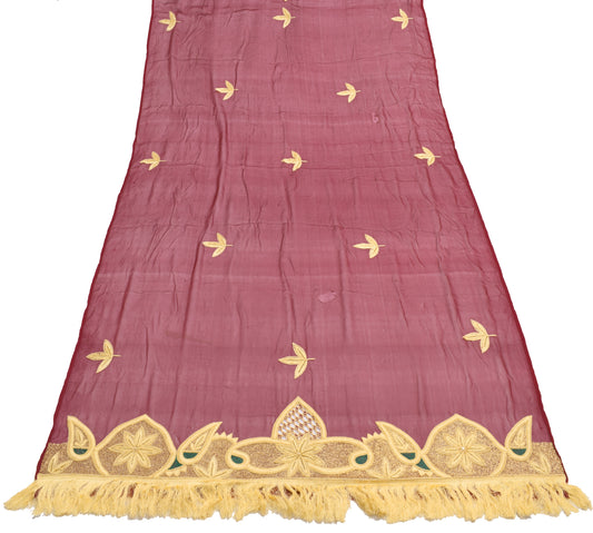 Sushila Vintage Maroon Dupatta 100%Pure Chiffon Silk Embroidered Long Stole Veil