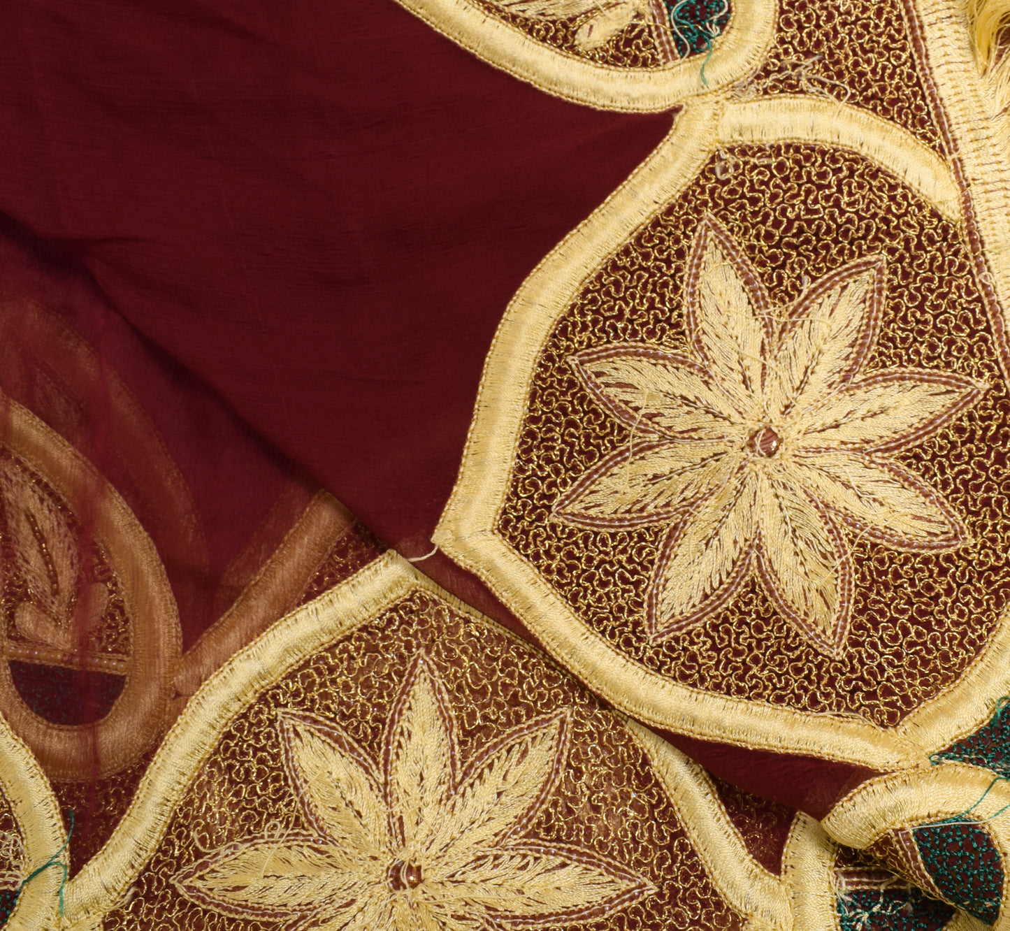 Sushila Vintage Maroon Dupatta 100%Pure Chiffon Silk Embroidered Long Stole Veil