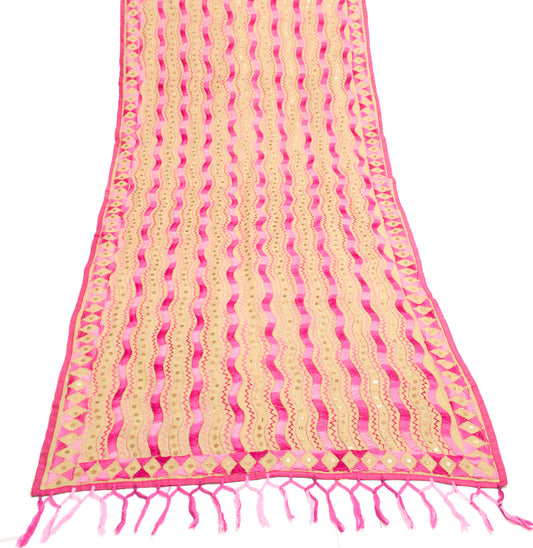 Sushila Vintage Brown Dupatta Blend Cotton Hand Embroidered Laheriya Long Stole