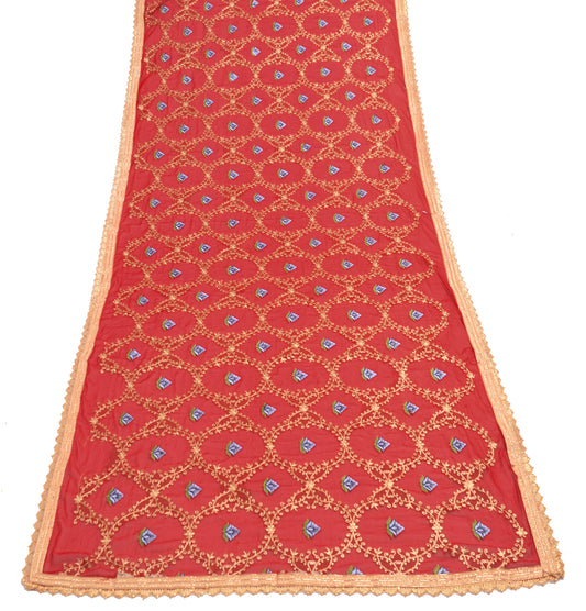 Sushila Vintage Red Blend Chiffon Silk Dupatta Floral Embroidered Long Stole Vei