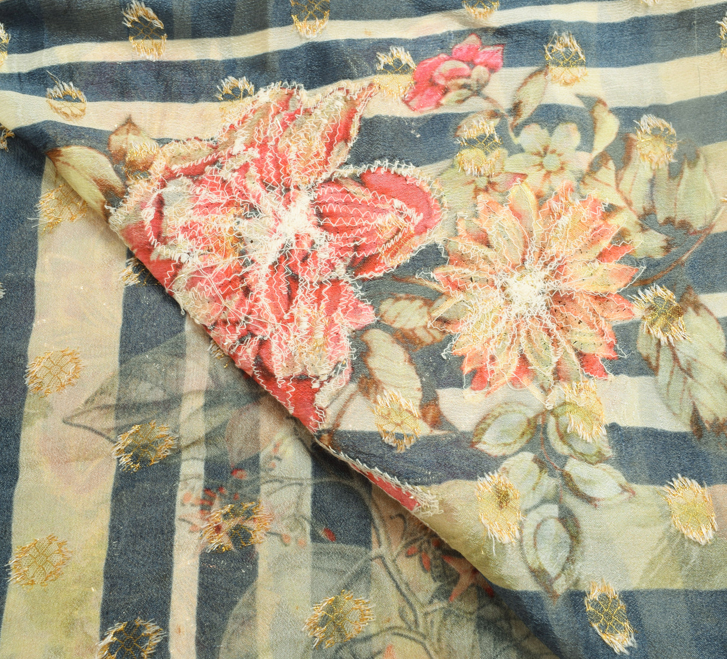 Sushila Vintage Blue Dupatta 100% Pure Georgette Silk Gotta Patti Long Stole
