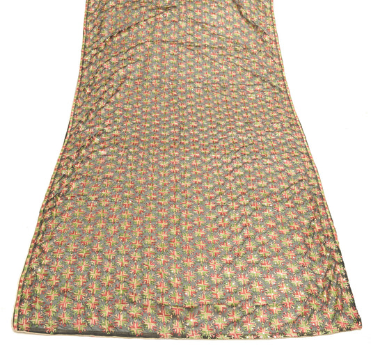 Sushila Vintage Black Phulkari Embroidered Dupatta Chiffon Silk Long Stole Wrap