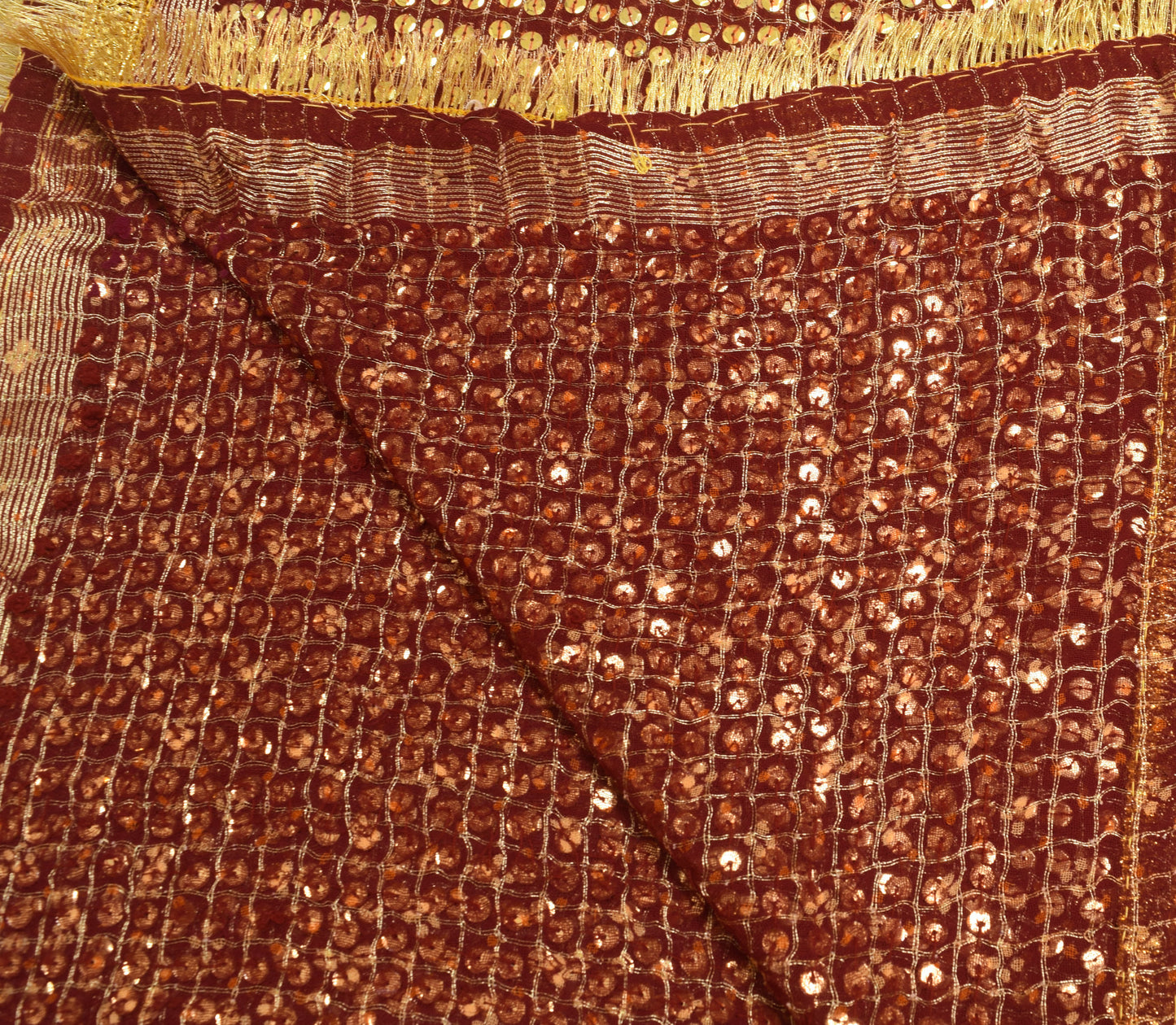 Sushila Vintage Maroon 100% Pure Cotton Dupatta Hand Beaded Sequins Long Stole