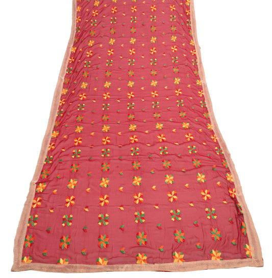 Sushila Vintage Maroon Chiffon Silk Dupatta Phulkari Embroidered Long Stole